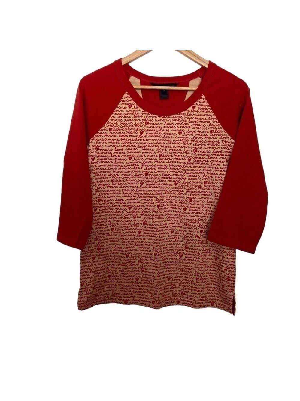 MARC by Marc Jacobs raglan shirt red cream in medium cozy casual 3/4 sleeves